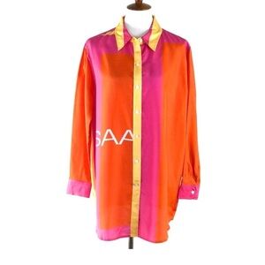 Isaac Mizrahi Pink and Orange Button Down Shirt 3X Silk